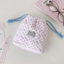 Minimalist Polka Dot Drawstring Makeup Bag, Girl's Cinched Top Skincare Storage Pouch, Portable Travel Organizer Bag - Rectangle - View 15
