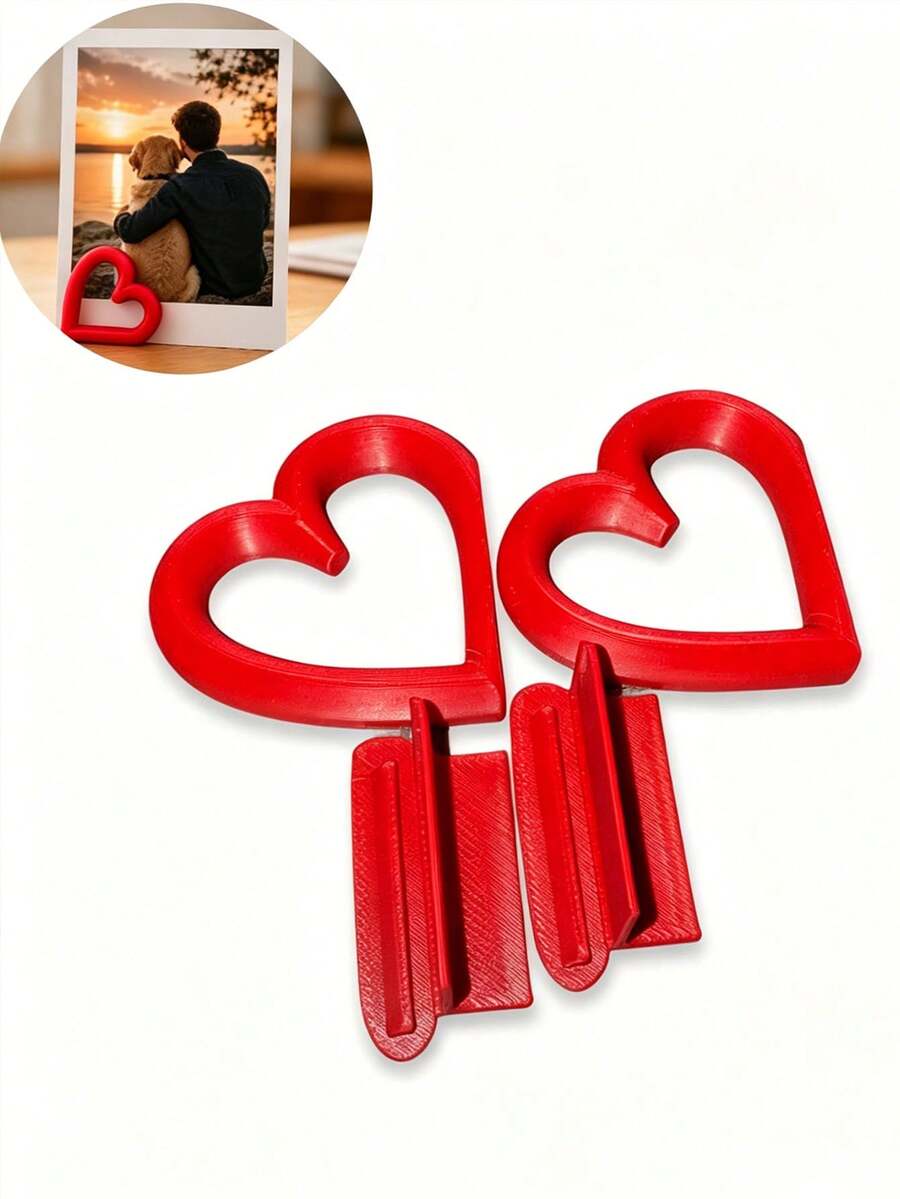 2pcs Heart-Shaped Desktop Photo Clips, Compact Instant Photo Card Display Holders, Add Romantic Atmosphere To Home And Desk, Perfect For Preserving Precious Moments, Ideal For Storing Travel Souvenir Photos And Postcards - Multicolor - View 1