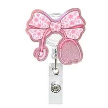 1pc Christmas Retractable Badge Reel, Bow Stethoscope Pattern Retractable Card Holder Clip, Suitable For Nurses, Doctors, Teachers, Back To School, Halloween, Christmas - A - View 11
