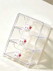 Mini Desktop Drawer Storage Box With Strawberry Rabbit Decoration, Multi-Layer Jewelry And Cosmetic Organizer, Desktop Storage, Suitable For Vanity, Bedroom, Office Supplies, Birthday Gift And Back To School Gift - Multicolor - View 3