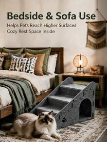 1pc Upgraded 3-In-1 Multifunctional Pet Stairs, 4-Step Ladder, Detachable Dog Ramp, Also Can Be Used As Cat Bed, Cat Scratching Post, 4-Layer Ramp, Made Of Durable And Stable Felt Material, Suitable For Sofa, Anti-Slip Pet Steps, Extra Wide And Deep Dog Steps - Multicolor - View 2