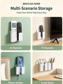2‑In‑1 No Drill Wall Storage Combo Set, Self‑Adhesive Wall‑Mount Phone & Remote Control Holder + Magnetic Remote Wall Sticker, Multi‑Purpose Home Organizer For Bedroom Living Room - Phone Remote Control Stand - View 5