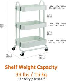 Mint Green  Basics 3 Tier Rolling Utility Cart Versatile Kitchen Storage Trolley With Smooth Rolling Wheels Sturdy Steel Frame For Home Office Organization - Mint Green - View 3
