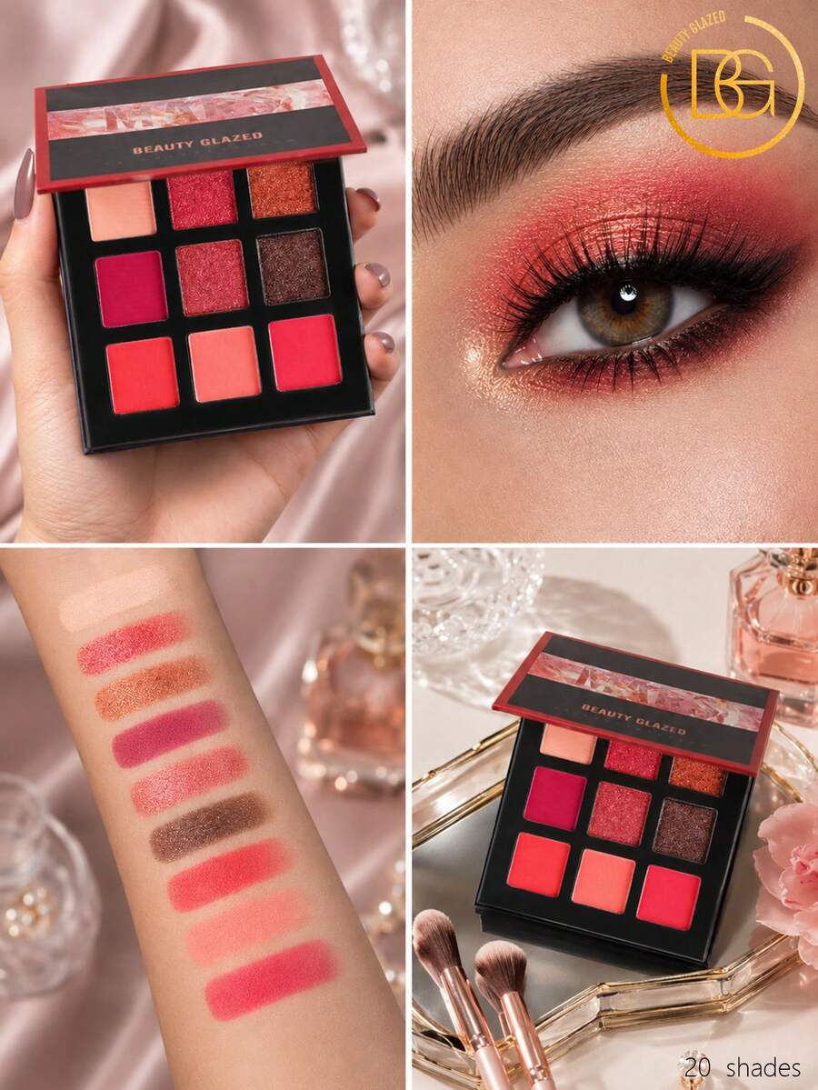 beauty glazed 9色眼影盘，高显色度，哑光、珠光、自然烟熏、闪片，膏状和粉状质地，防水彩妆盘 - #A - 查看 1