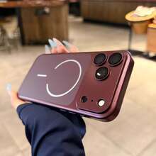 Casing Ponsel Magnetik dengan Desain Jendela Besar, Kompatibel dengan iPhone 18 Pro 18 Pro Max, Dilengkapi Pelindung Lensa, Bingkai Lensa Persegi Panjang, Casing Keras Berlapis Elektroplating, Kompatibel dengan iPhone 17 Pro Max 16 Pro Max 15 14 13 12 11 - Merah ceri - View 2