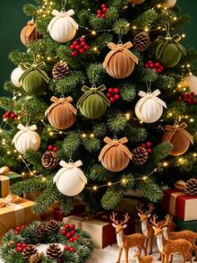 12pcs/Set Plush Christmas Balls, Bow Plush Christmas Balls, Christmas Tree Hanging Ornaments, Merry Christmas Decoration, Christmas Hanging Decor, Christmas Party Supplies, Christmas Gifts, Home Indoor & Outdoor Decoration, Enhance Christmas Atmosphere - Christmas - View 3