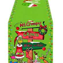 The Grinch Christmas Table Runner, Green-Haired Monster, Snowman, Linen Table Runner, Tablecloth, Christmas Party Atmosphere Decoration, Perfect Party Decoration, Family Decoration Accessories - Multicolor - View 7