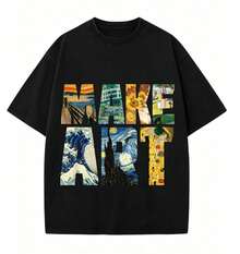 Make Art Famous Painting Pattern T Shirt 100%Pure Cotton Black Loose-Fitting Short-Sleeve Shirt T Shirt Vintage Art Print Casual Top - Black - View 6