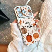 1pc TPU Material Autumn Coffee Pumpkin Maple Leaf Atmosphere Pattern Phone Case Suitable For IPhone 17 Pro Max/17/16 Pro Max/15/14/13/12/11 Full Coverage Shockproof Soft Shell Phone Protective Cover - Silver - View 4