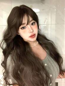 alicegarden 28 Inch Long Synthetic Wig, Natural Wavy Curls, Stunning Chocolate Brown, With Bangs, Suitable For Daily, Party, Cosplay Use, Natural And Durable, Women's Wig Gift (Accessories Not Included) - Chocolate Brown - View 5