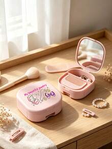 Small Jewelry Organizer With Mirror, Jewelry Storage Box, Drawer Style Beauty Mirror, Printed With Cartoon Jewelry Pattern, Built-In Mirror And Compartments, Vanity Tabletop Storage Box, Organizes Rings, Earrings, Bracelets And Necklaces, Graduation Season, Back To School, Teacher's Day, Valentine's Day, Party Gifts - Multicolor - View 6