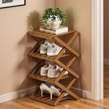 1pc Bamboo Minimalist No-Assembly Folding Shoe Rack, Entryway Storage Shelf, Multi-Layer Options, Suitable For Small Rooms And Student Dorms - Brown - View 4