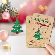 3pcs Unfinished Wooden Greeting Cards With "Merry Christmas" Text, Creative Cut-Out Design, Includes 3 Christmas Tree Shaped Ornaments, Ideal Christmas Gift For Friends And Family - A - View 2