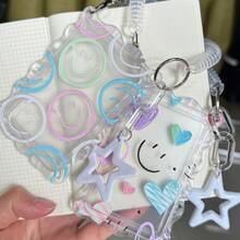 Cute Smile & Heart Pattern Transparent Acrylic Wavy Edge ID Card Holder With Spring Ring Wrist Strap, Suitable For Student Campus Card, Meal Card, Metro, Bus And Elevator Card, Card Holder Protective Case, Bag Decoration - Multicolor - View 7