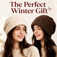 Minimalist Vintage Hollow Cable Knit Beanie, Oversized Fit, Face-Slimming, Ear-Covering Warm Hat For Shopping, Commuting, Travel, Matching With Coats And Sweaters - Multicolor - View 1