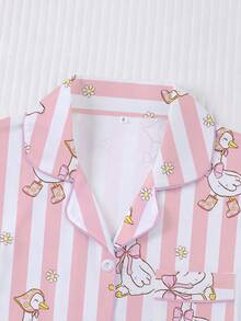 2pcs/Set Women's Pajama Set, Swan Print, Women's Loungewear, Spring/Summer Holiday Outfit, Short Sleeve Top And Shorts Set - Pink - View 7