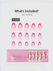150pcs Long Almond Shaped Press-On Nails, Colorful Series French Gel Nail Tips, Fake Nails Set, Can Be Used As DIY Fake Nails, Minimalist Versatile Style, 15 Sizes, Suitable For Women - Multicolor - View 5