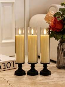 2pcs Vintage Black Candlestick Flat Mouth Cup, 5 Sizes LED Fake Flame Electronic Candle Lights, Home Decor, Festival & Wedding - Cup Tube Candlestick With Flat Rim - View 15
