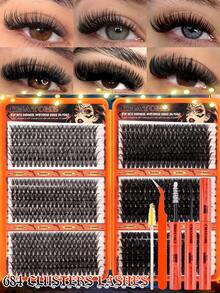 648/684/720pcs Natural False Eyelashes, Made Of Faux Mink Fur Material, With Lightweight, Soft And Comfortable Eyelash Clusters. Equipped With Eyelash Tools, It Can Create A Natural And Beautiful Effect. Suitable For Halloween And Christmas. - Multicolor - View 3