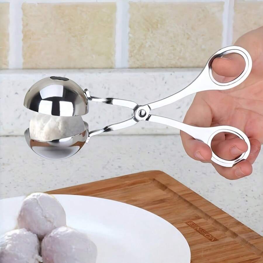 1pc Multifunctional Stainless Steel Meatball Spoon - Household Fish Ball Machine Meatball Squeezer Ice Cream Ball Clip Kitchen Tools Rice Ball Mold