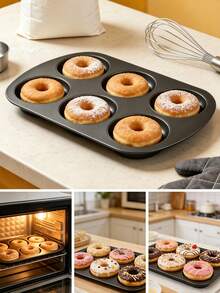 6-Cavity Non-Stick Donut Baking Pan, Carbon Steel Baking Tray Suitable For Donuts, Bagels, Cookies, Cakes, Easy Release Oven Mold, Perfect For Christmas, Thanksgiving, Birthday Party Baking, Reusable And Durable - Multicolor - View 8