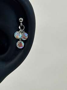 1件裝虹彩水鑽耳圈耳夾，閃亮耳環，極簡時尚耳飾，適用於耳洞維護 - 炫彩耳骨釘 - 查看 5