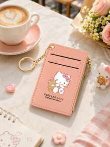 SANRIO 1Pc Card Holder With Keyring, Zipper Coin Pocket & ID Window, Cute Hello Kitty Kuromi Cinnamoroll Card Case For Women - Multicolor - View 5