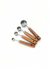 4pcs/8pcs Stainless Steel Baking Measuring Cup Set, Kitchen Liquid And Solid Measuring Tools, Including Measuring Cups And Measuring Spoons, Wooden Handle Measuring Tools For Baking, Cooking, Seasoning Spoons, Dry And Liquid Measuring Cups - Kitchen Baking Supplies - Silver - View 12