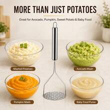 2Pcs 26cm/10.24in Heavy‑Duty Rust‑Resistant Stainless Steel Potato Masher Set, Minimalist Kitchen Gadget, Wave & Round Hole Shape Manual Food Crusher With Hanging Loop, For Baby Food Making Home Cooking Restaurant Prep Vegetable Fruit Mashing - Multicolor - View 2