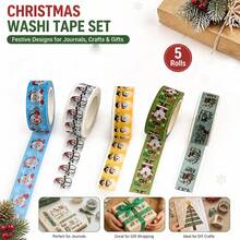 5 Rolls, New Christmas Vintage Washi Tape, Santa Claus Washi Tape, Masking Decorative Party Gift Wrapping Tape, For Scrapbooking, Journaling, DIY Crafts, Gift Wrapping - Multicolor - View 4