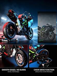 1:20Mechanical Racing Motorcycle Building Blocks Kit, 838 Pieces DIY Assemble Sport Motorbike Model, Simulated Chain Transmission & Rotatable Wheels, High Detail Collectible Desktop Decoration Toy, For 14+ Teens Adults, Holiday Birthday Present - Multicolor - View 6