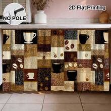 1pc Coffee Theme Semi-Transparent Kitchen Cabinet Curtain, Rod Pocket Style, Machine Washable Polyester Material, Featuring Coffee Cup And Coffee Bean Pattern, Polyester Fabric, Perfect Choice For Laundry Room And Kitchen Storage Shelf Decoration Gift, Suitable For Kitchen, Living Room, Game Room - Multi-Size Dust-Proof Curtain, Kitchen Theme Decor Kitchen Valve, Suitable For Use As Short Cabinet Curtain Table Skirt, Kitchen Curtain - Multicolor - View 9