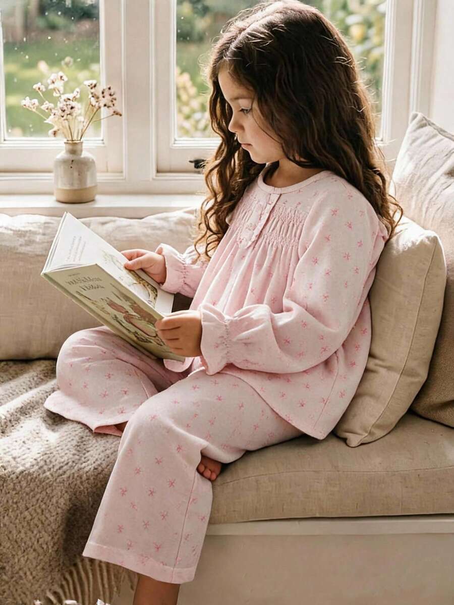 2pcs Girls Sweet Style Set, Round Neck Long Sleeve Top Paired With Straight Pants, Suitable For Girls' Casual Everyday Wear - White - View 1