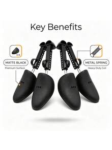 1 Pair Adjustable Plastic Shoe Stretchers, Anti-Wrinkle & Anti-Collapse Spring Shoe Trees, Essential Travel Tool For Long Trips - Black - View 2