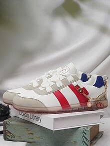 Women's Casual Sneakers, Lightweight And Comfortable, Non-Slip Cushioned Sole, All-Season, Suitable For Walking, Shopping, Traveling And More - White and Red - View 4