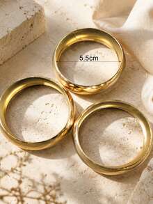 3pcs/Set Fashionable Personalized Hip-Hop Glossy Round Bangle Set For Women, Suitable For Daily, Party, Gathering And Commuting Wear - Gold - View 5