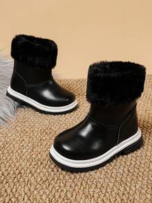 1 Pair Girls Baby Plush Snow Boots, Cute Warm Fleece Lined, Comfortable Flat Non-Slip Snow Boots, Suitable For Daily Outdoor Wear In Autumn And Winter - Black - View 6