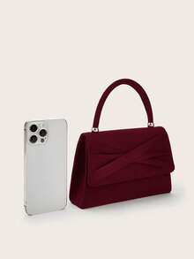 REMANLAND Vintage Velvet Handbag, Burgundy Envelope Style Bag With Layered Cross-Over Flap, Elegant Evening Accessory, Suitable For Weddings And Evening Parties - Burgundy - View 5
