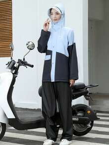 Set Jas Hujan untuk Hujan Deras, Jas Hujan Berkerudung yang Dapat Dilepas dengan Pelindung Wajah Transparan + Celana Hujan, Cocok untuk Berkomuter dengan Skuter Listrik, Memancing, Jalan-jalan di Luar Ruangan, dan Perlindungan Hujan Sehari-hari - Set Jas Hujan - View 5