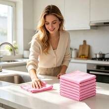 10pcsMicrofiber Cleaning Cloths, Reusable Absorbent Kitchen Dish Towels, Multi‑Purpose Household Cleaning Rags For Countertop Glass Table Washing, Soft Lint‑Free Small Cleaning Towels - Pink - View 8