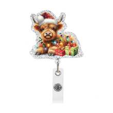 1pc Christmas Retractable Badge Reel, Christmas Highland Cow Pattern Retractable Card Holder, Suitable For Nurses, Doctors, Teachers, Back To School, Halloween, Christmas - A - View 9