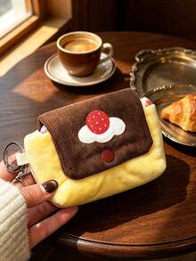 1pc Plush Storage Pouch, Vintage Style Rectangular Snap Closure, With Key Ring, Portable Multi-Functional Coin Purse, Suitable For Daily Outings, Gatherings, Leisure, All Seasons - Multicolor - View 6