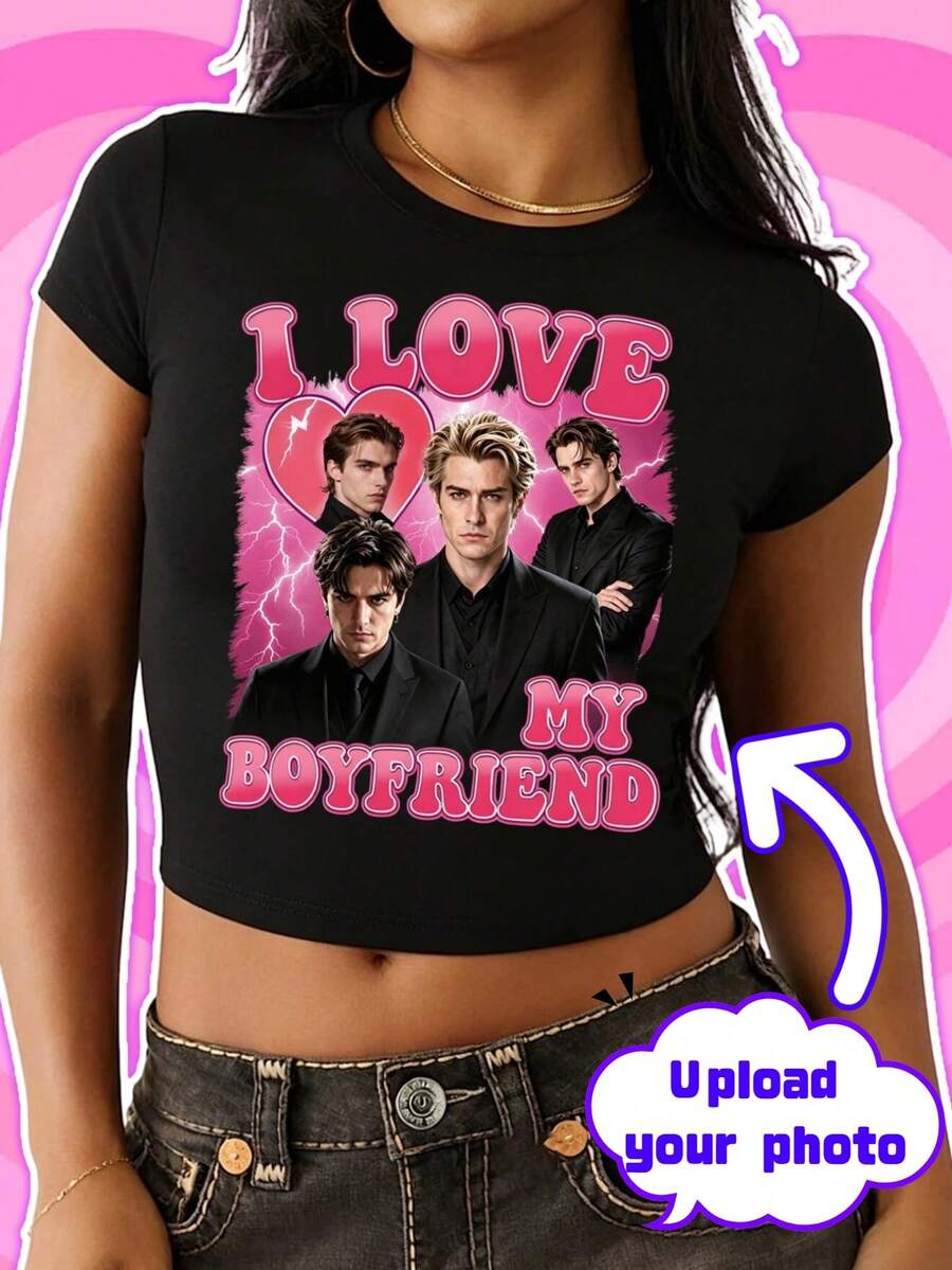 Customized 90s-00s Vintage Cropped Top, Retro Bootleg And Hip-Hop Style. DIY Photos, Names And Text. Ideal For Music Festival Fan Merchandise - Black - View 1