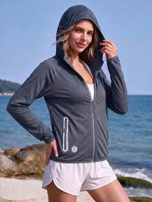 Women's Outdoor Sports Jacket, Lightweight Zip-Up Hooded Jacket For Spring And Summer, Suitable For Hiking And Outdoor Activities - Dark Grey - View 1