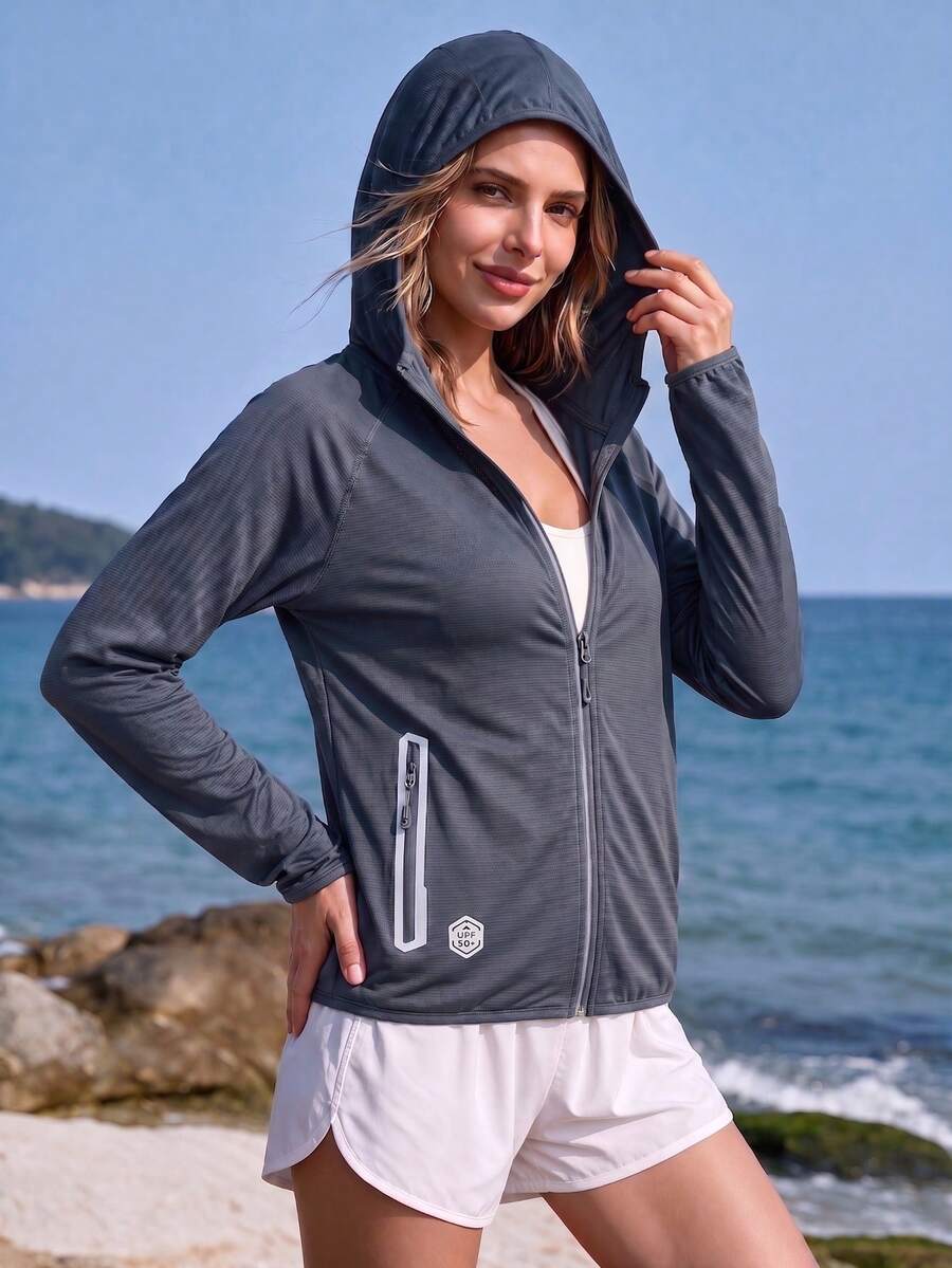 Women's Outdoor Sports Jacket, Lightweight Zip-Up Hooded Jacket For Spring And Summer, Suitable For Hiking And Outdoor Activities - Dark Grey - View 1