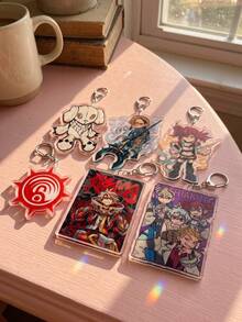 6pcs Gachiakuta Themed Acrylic Keychains, Including Chibi Characters, Logos, Dolls And Anime Poster Illustration Designs, Fashionable Bag Charms, Suitable For: Back To School, Gift For Anime Fans, Exquisite Collection, All Season Use. - Multicolor - View 3