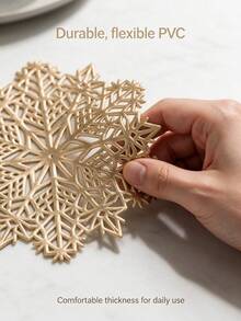 12pcs, Christmas, Gold Hollow PVC Drink Coasters, Washable Table Decor, Non-Slip Tableware Mats, Breathable Heat Dissipation Cup Holders, Lightweight And Easy To Store, Suitable For Restaurants, Cafes, Homestays, Applicable For Afternoon Tea, Holidays, Parties, Gatherings, Weddings, Dinner Parties. - Multicolor - View 4