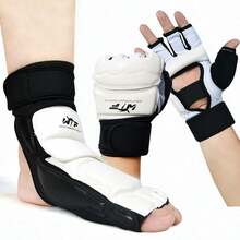 1 Set Taekwondo Gloves And Foot Guards, Training And Competition Combat Protective Equipment - Black and White - View 1