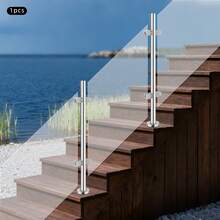 YUNRUX 304 Stainless Steel Cylindrical Middle Post, Brushed No‑Drill Clamp Railing Post 176.37Lbs Max Load‑Bearing For Stair Balcony Terrace - AS SHOWN - View 1