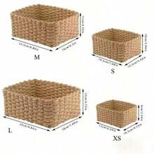 Handwoven Storage Basket Set, 1pc/2pcs/3pcs/4pcs, Paper Rope Material, Suitable For Living Room, Bedroom, Cabinet And Office, Home Decor, Shelf Storage Basket, Halloween Gift, Christmas Decoration Storage Basket - Khaki - View 9